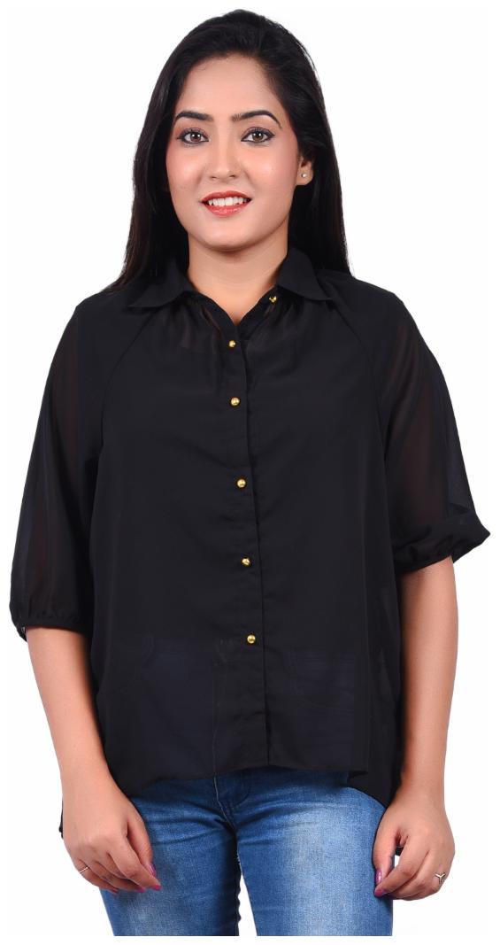 

RIVI Women Black Solid Regular Fit Shirt