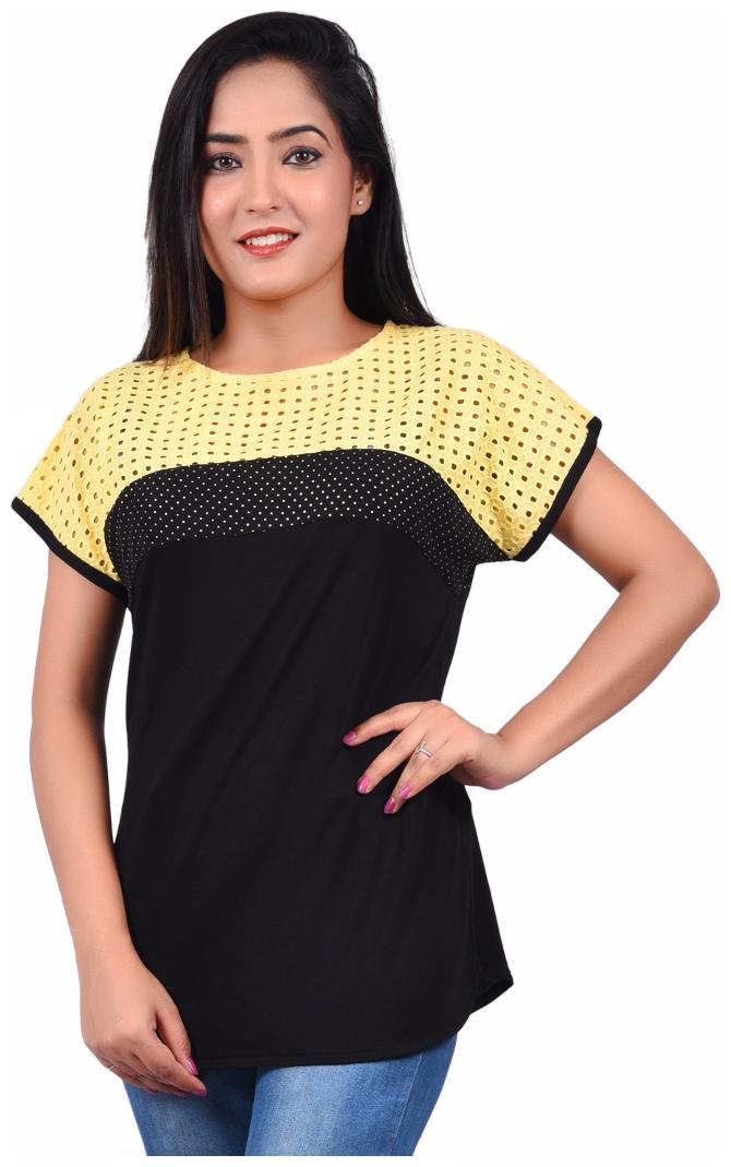

RIVI Designer Black Cotton Half Sleevess Body Blouse Women s Top (RV022)