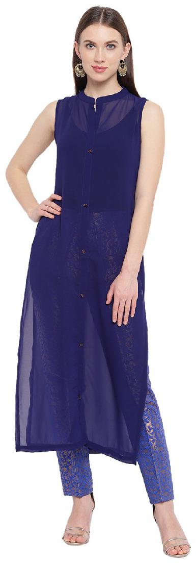 

RIVI Women Blue Solid Regular Kurta With Trousers