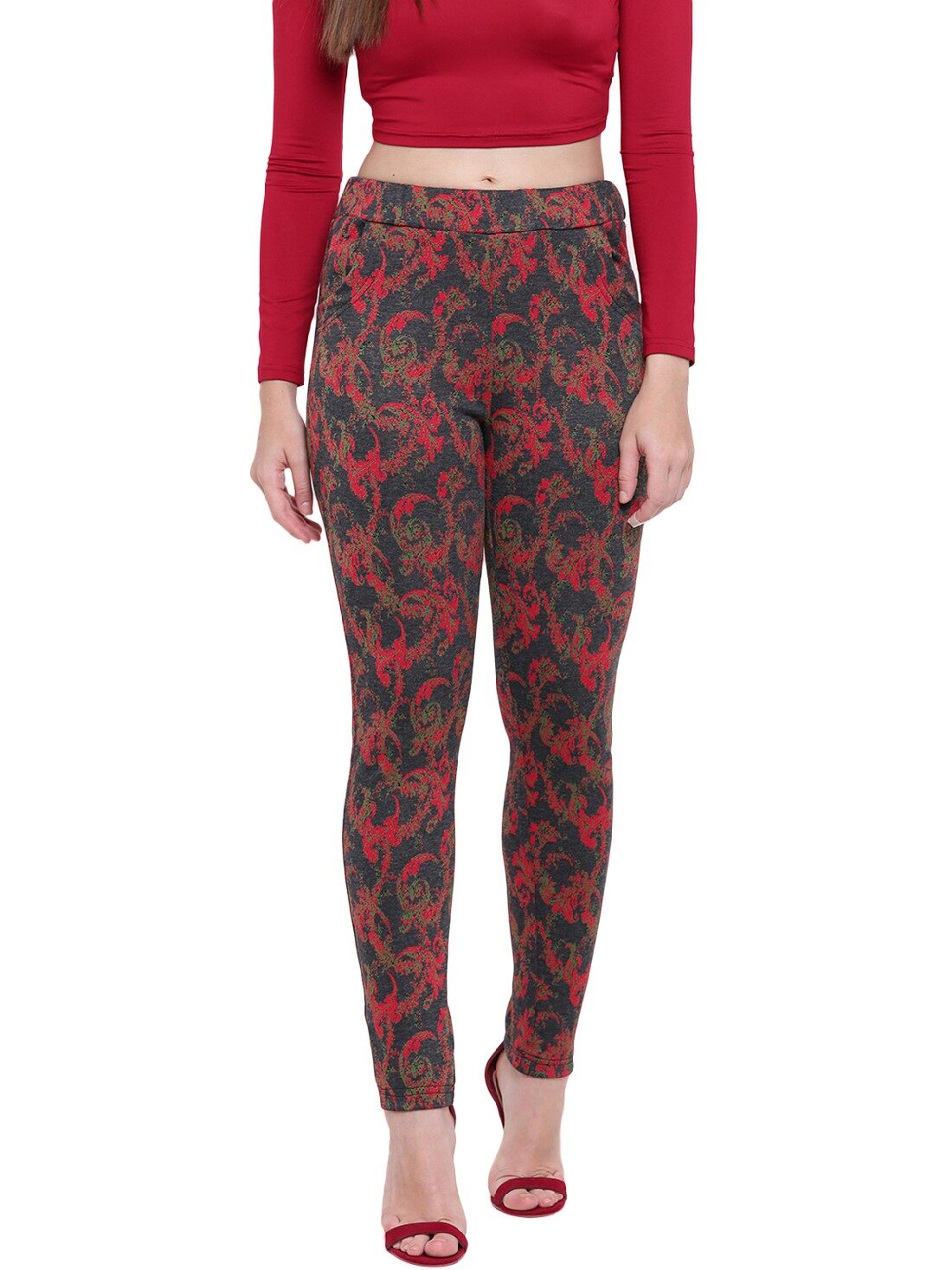 

RIVI Lycra Printed Green Red Color Jegging For Women