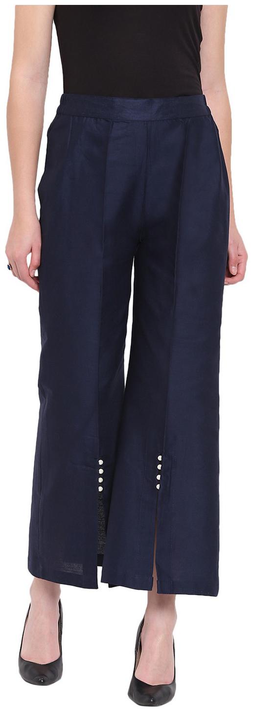 

RIVI Navy Blue Womens Linen Pearl Palazzo Trouser