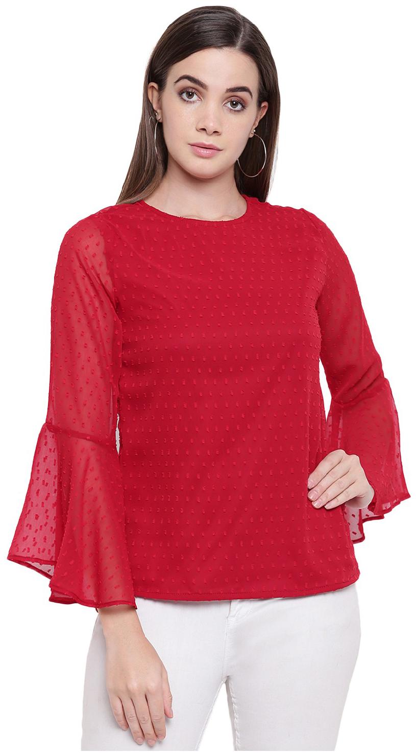 

RIVI Women Embroidered Regular top - Maroon