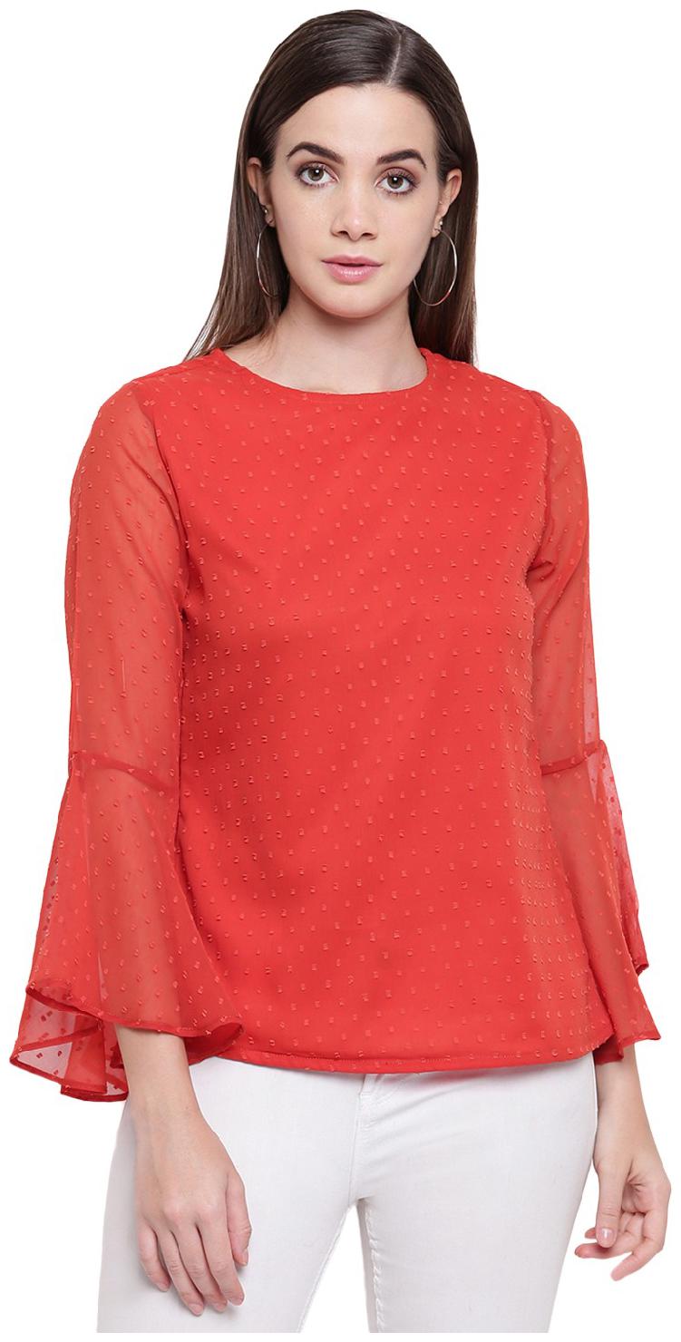 

RIVI Women Embroidered Regular top - Orange