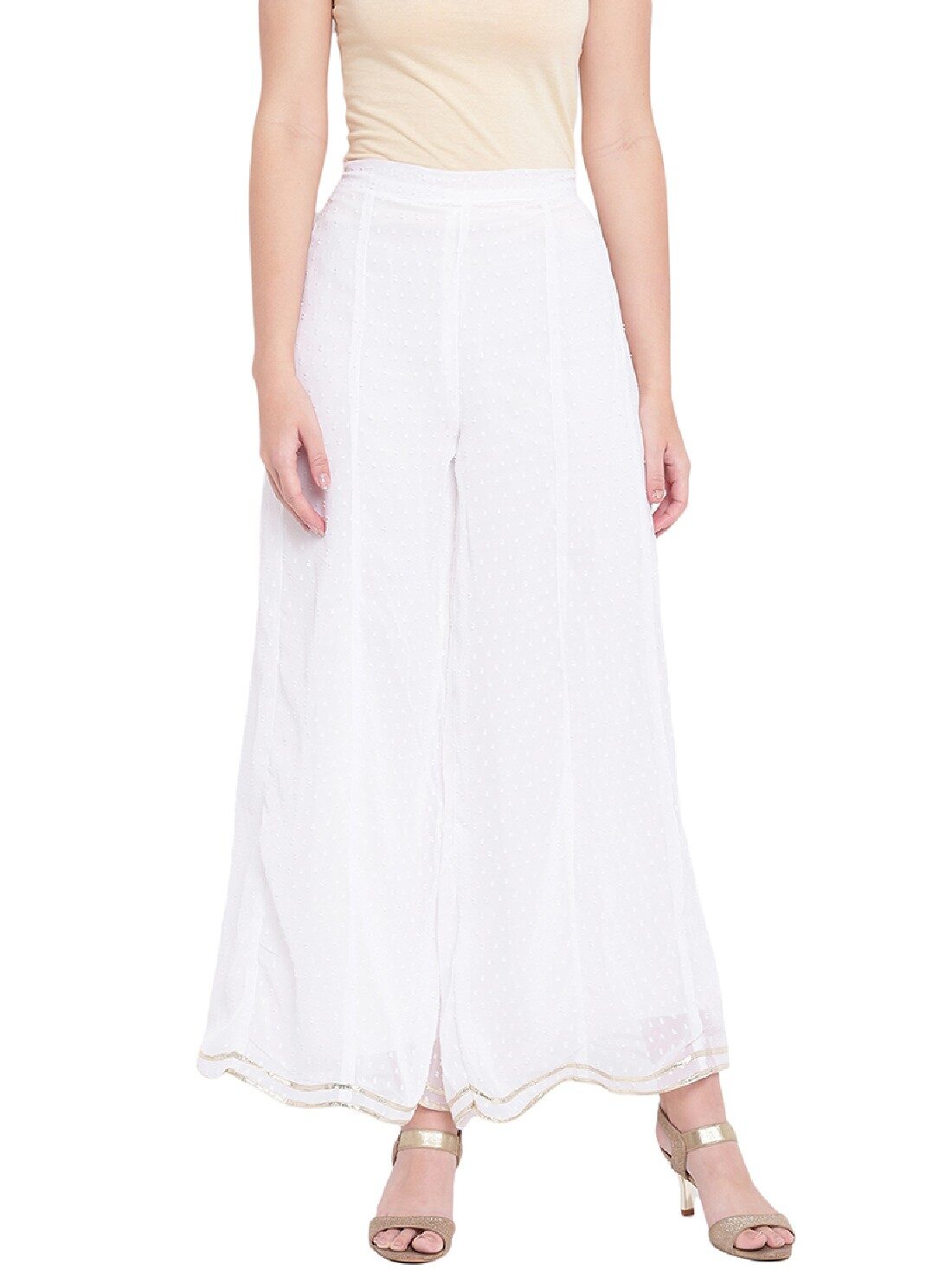 

RIVI White Solid Wide Leg Palazzo