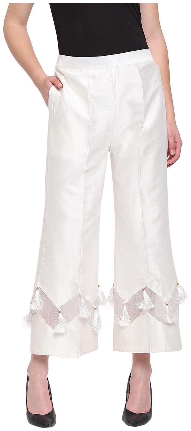 

RIVI Off White Womens Zig Zag Silk Stripe Palazzo Trouser