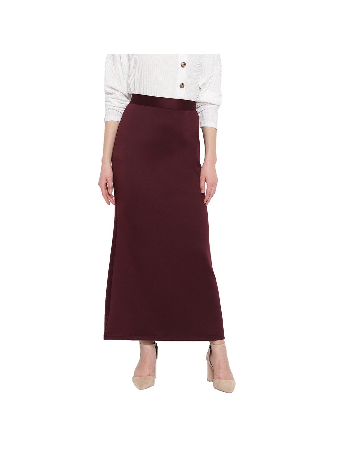 

RIVI Solid Straight skirt Maxi Skirt - Wine