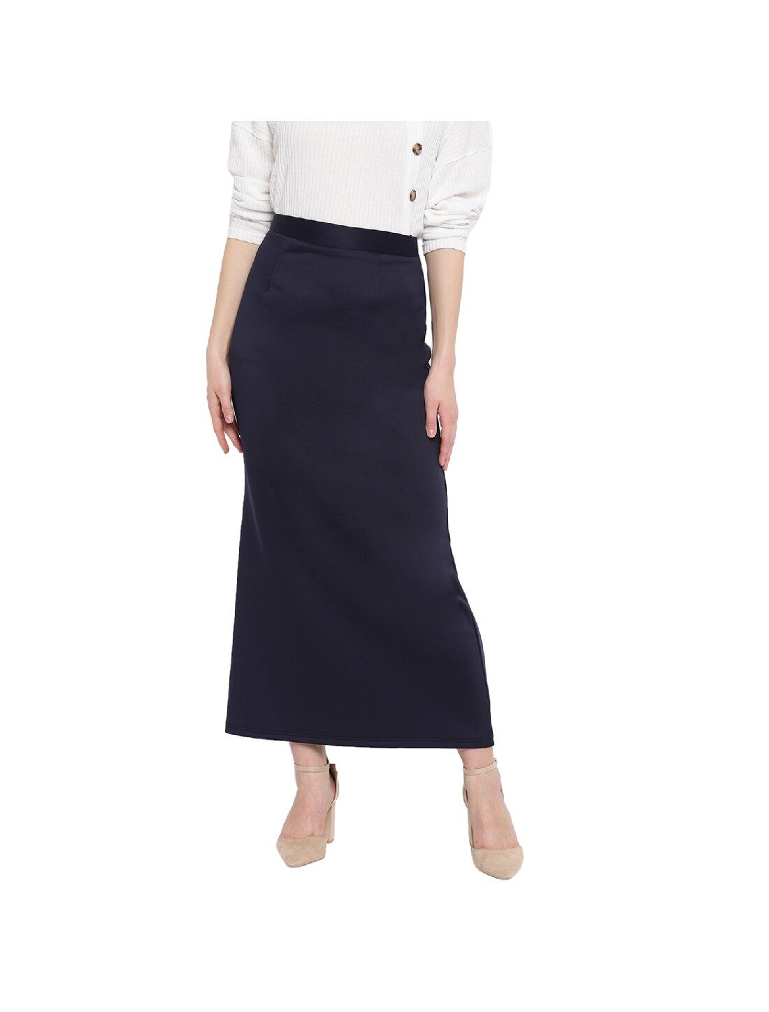 

RIVI Polyester Solid Navy Blue Color Maxi Straight Skirt For Women