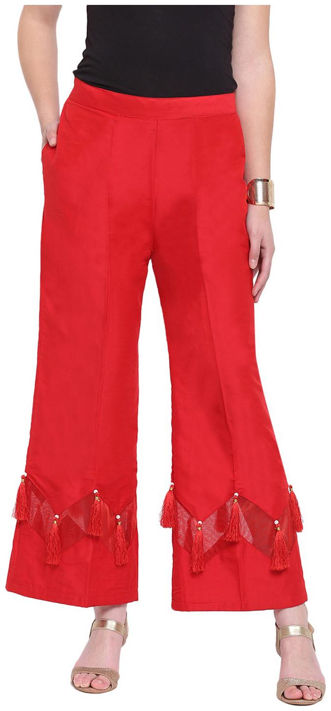

RIVI Red Womens Zig Zag Silk Stripe Palazzo Trouser