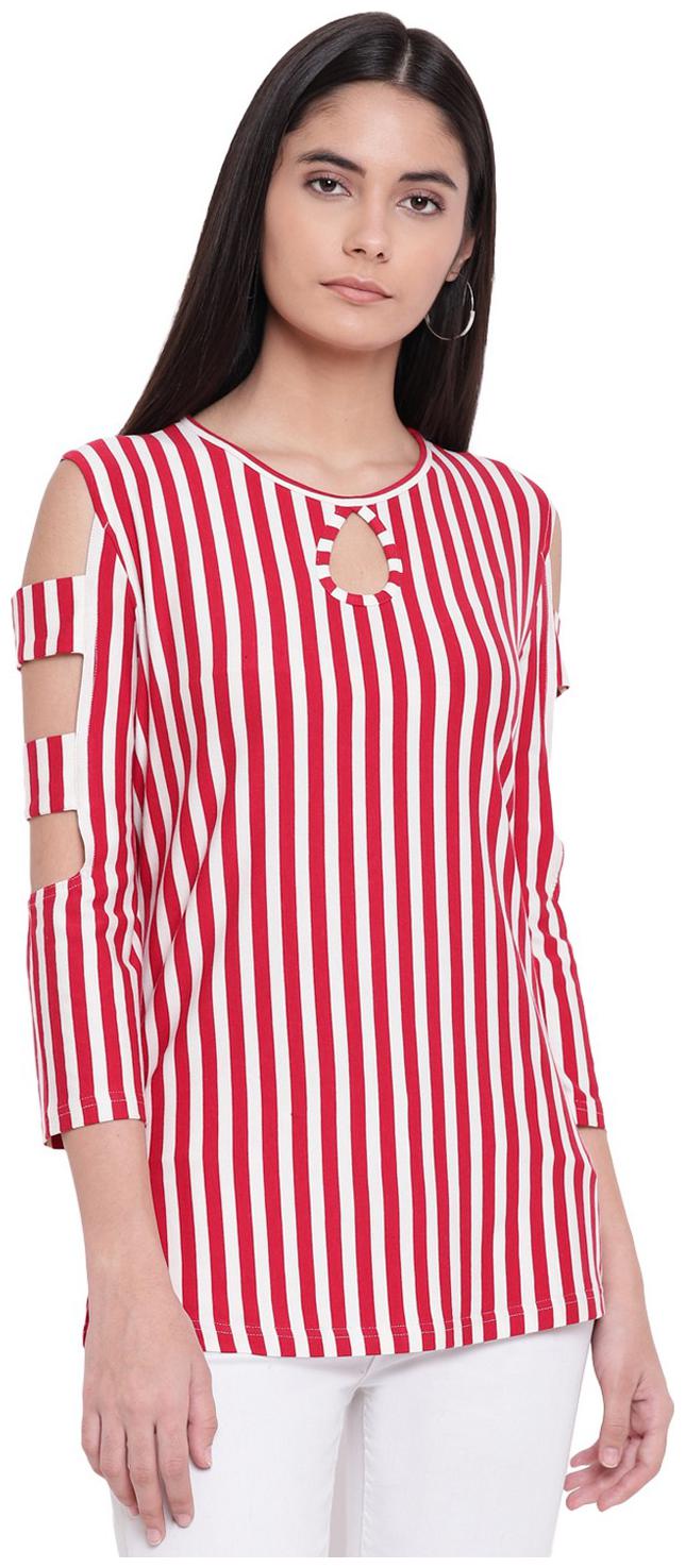 

RIVI Women Striped A-line top - White Red
