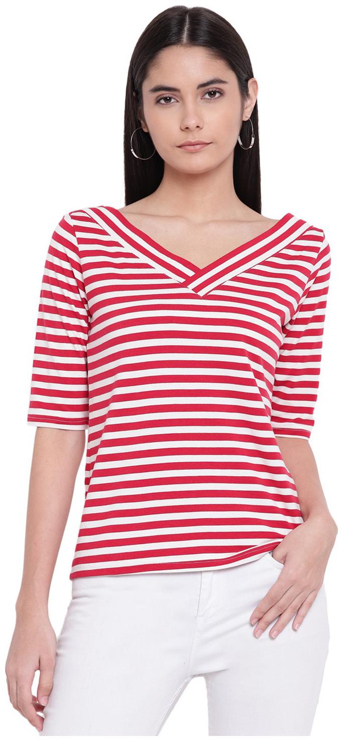 

RIVI Women Striped Regular top - White Red