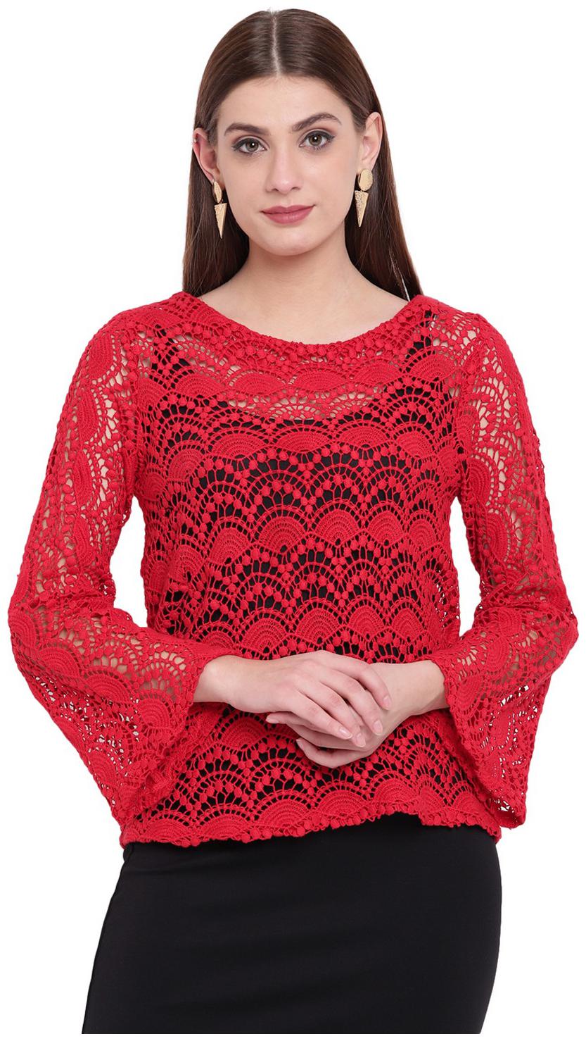 

RIVI Women Solid Regular top - Red