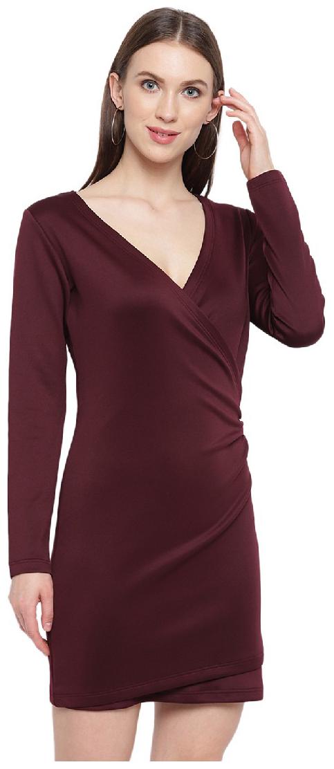 

RIVI Wine Solid Bodycon dress