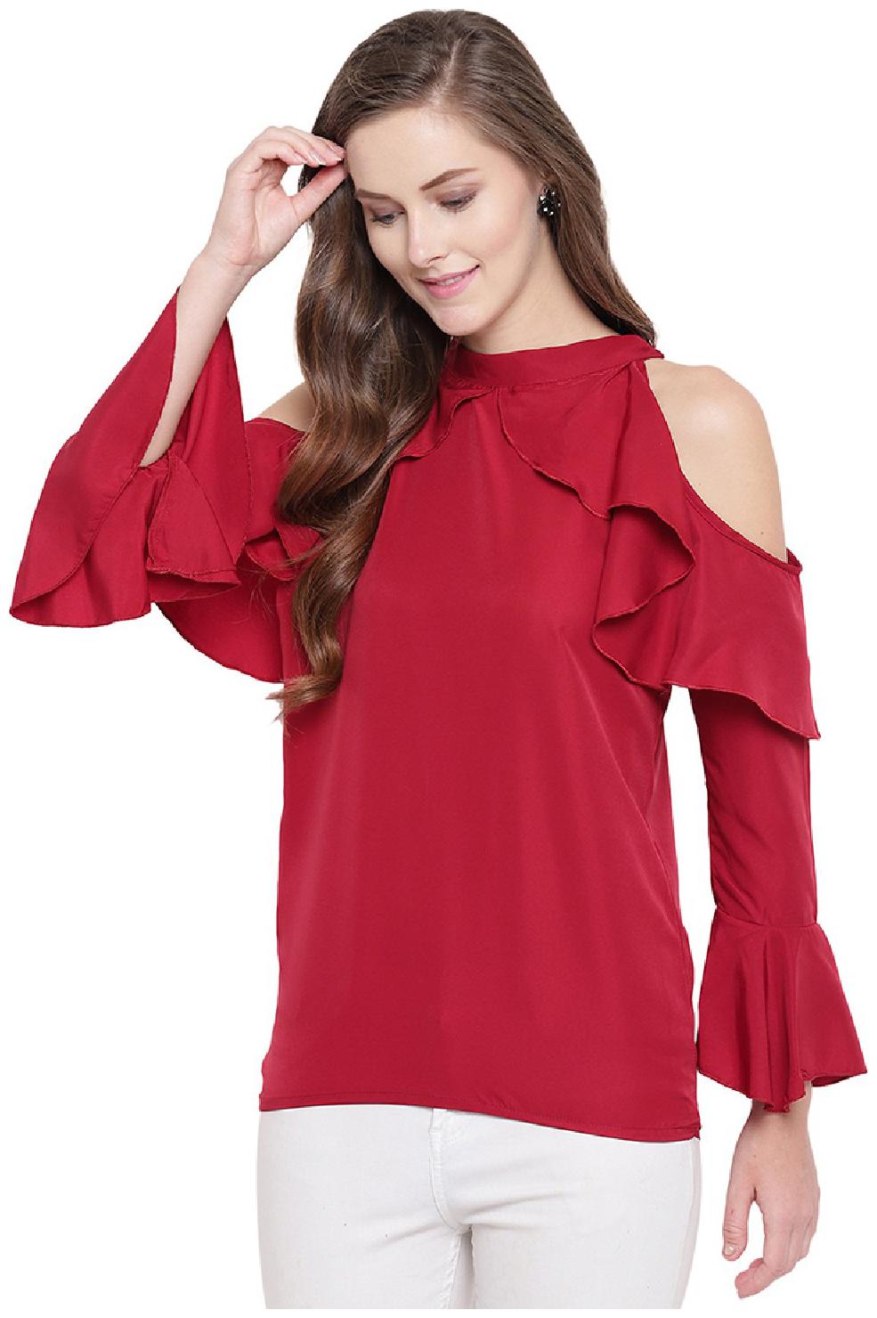 

RIVI Women Solid Regular top - Maroon