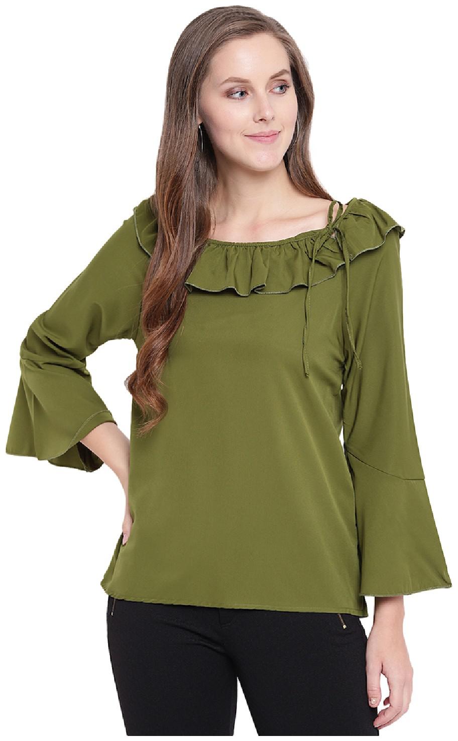 

RIVI Women Solid Regular top - Green