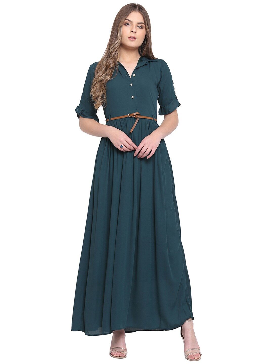 

RIVI Green Solid Maxi dress