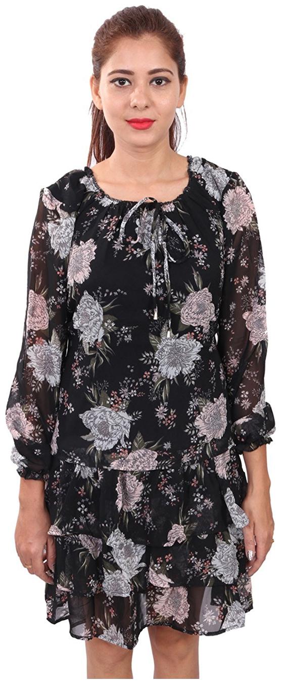 

RIVI Black Floral A-line dress