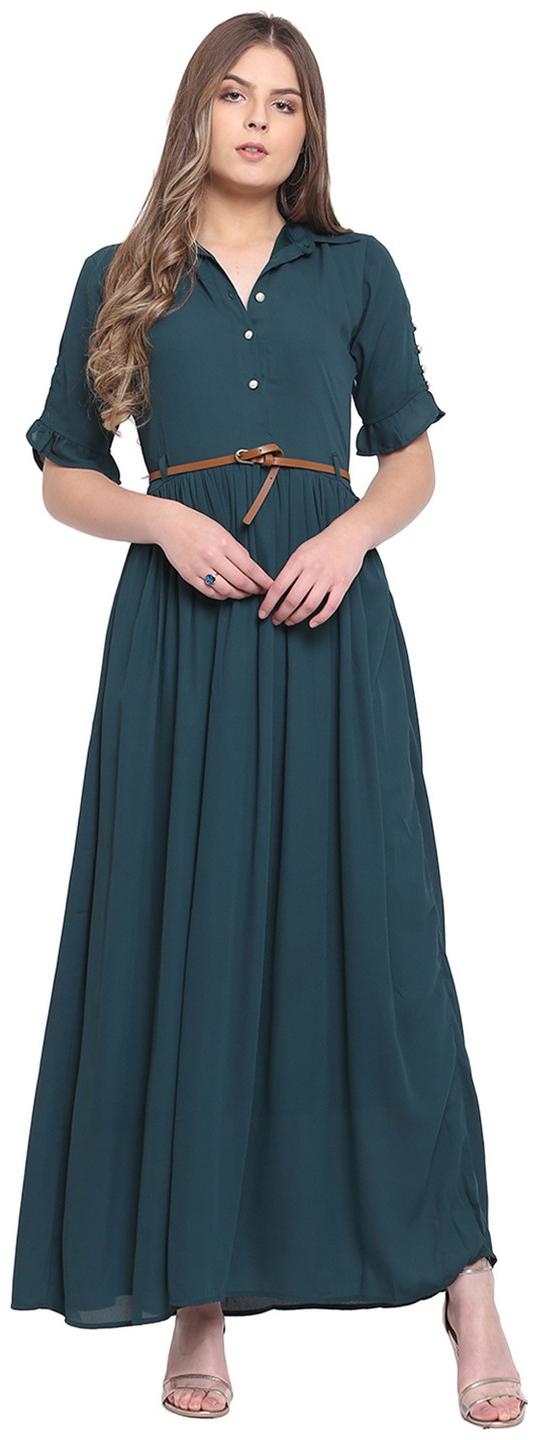 

RIVI Green Solid Maxi dress