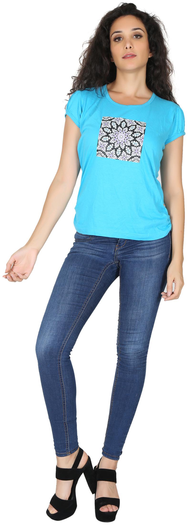 

RJP Women Turquoise Slim fit Round neck Cotton T shirt