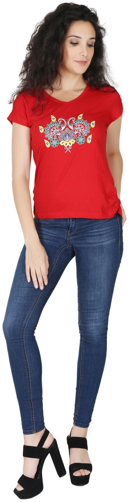 

RJP Women Red Slim fit V neck Cotton T shirt