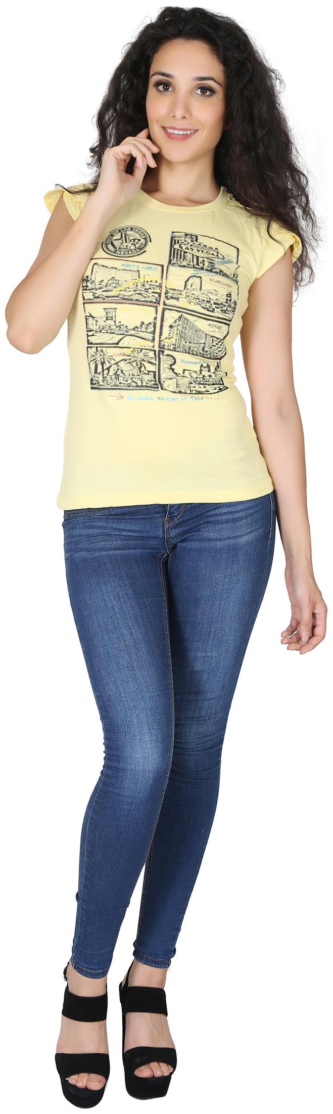 

RJP Women Yellow Slim fit Round neck Cotton T shirt