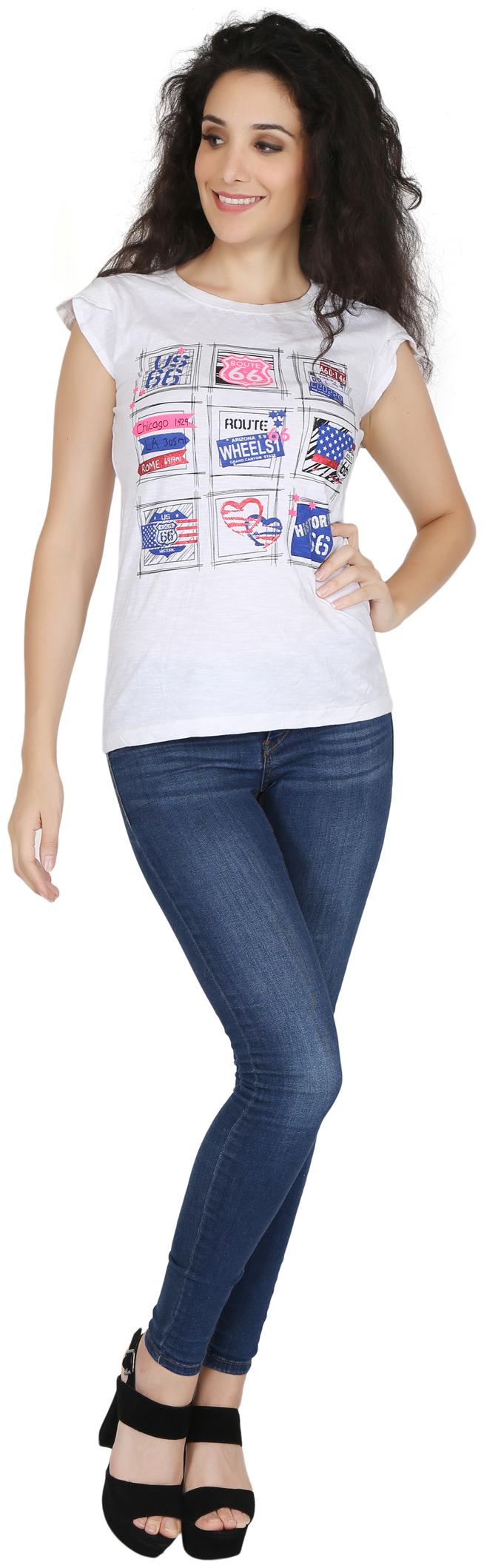 

RJP Women White Slim fit Round neck Cotton T shirt