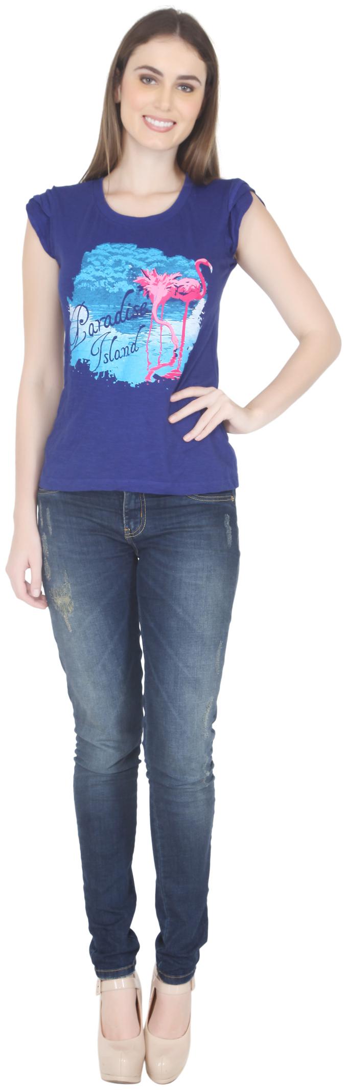

RJP Women Purple Slim fit Round neck Cotton T shirt