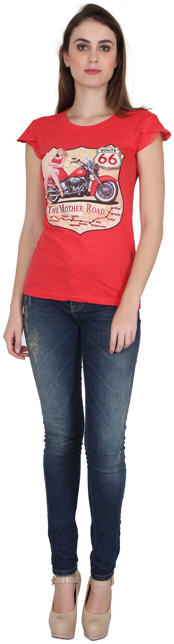 

RJP Women Red Slim fit Round neck Cotton T shirt