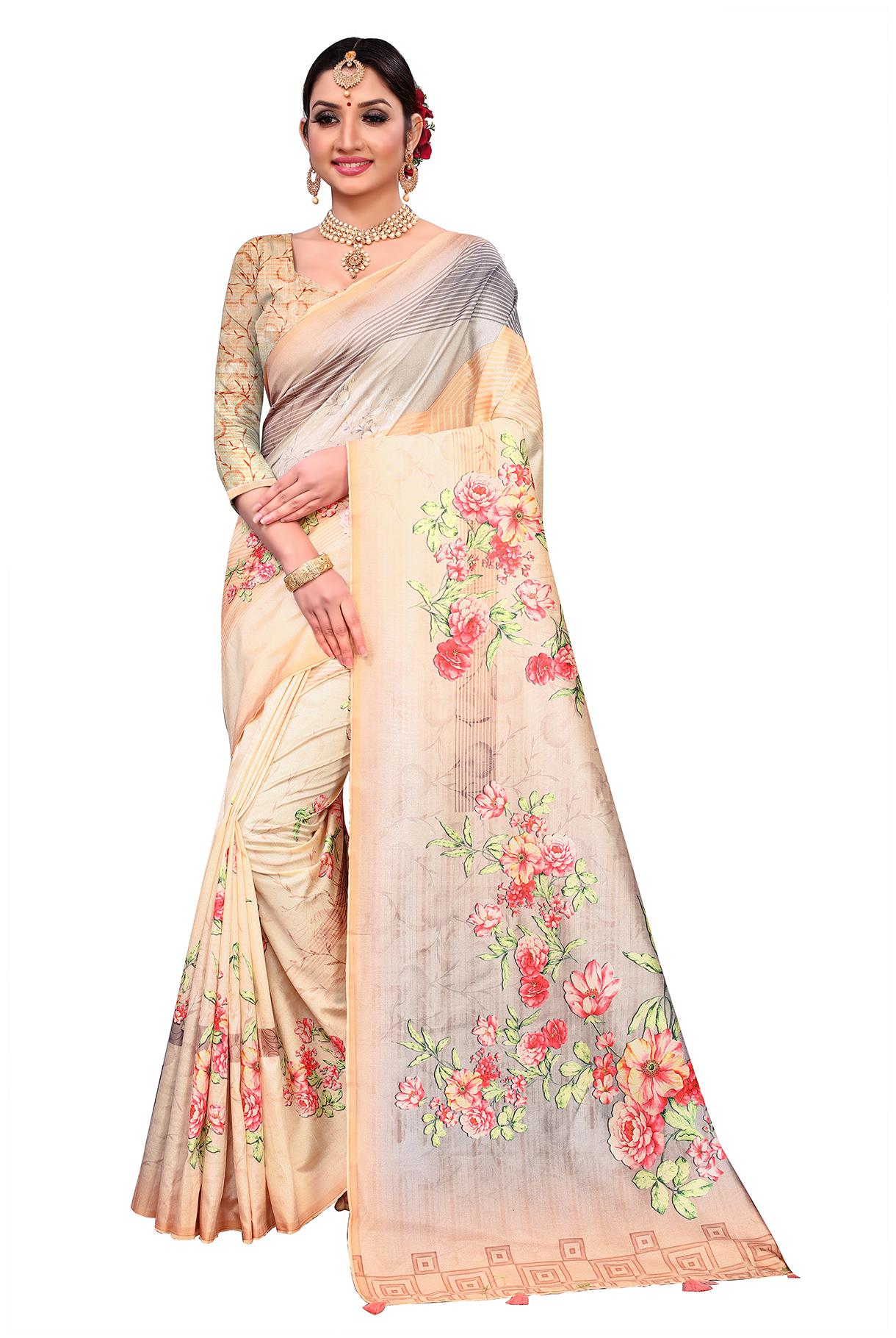 

RK Fashions Artificial Silk Beige Floral Designer Saree For Women