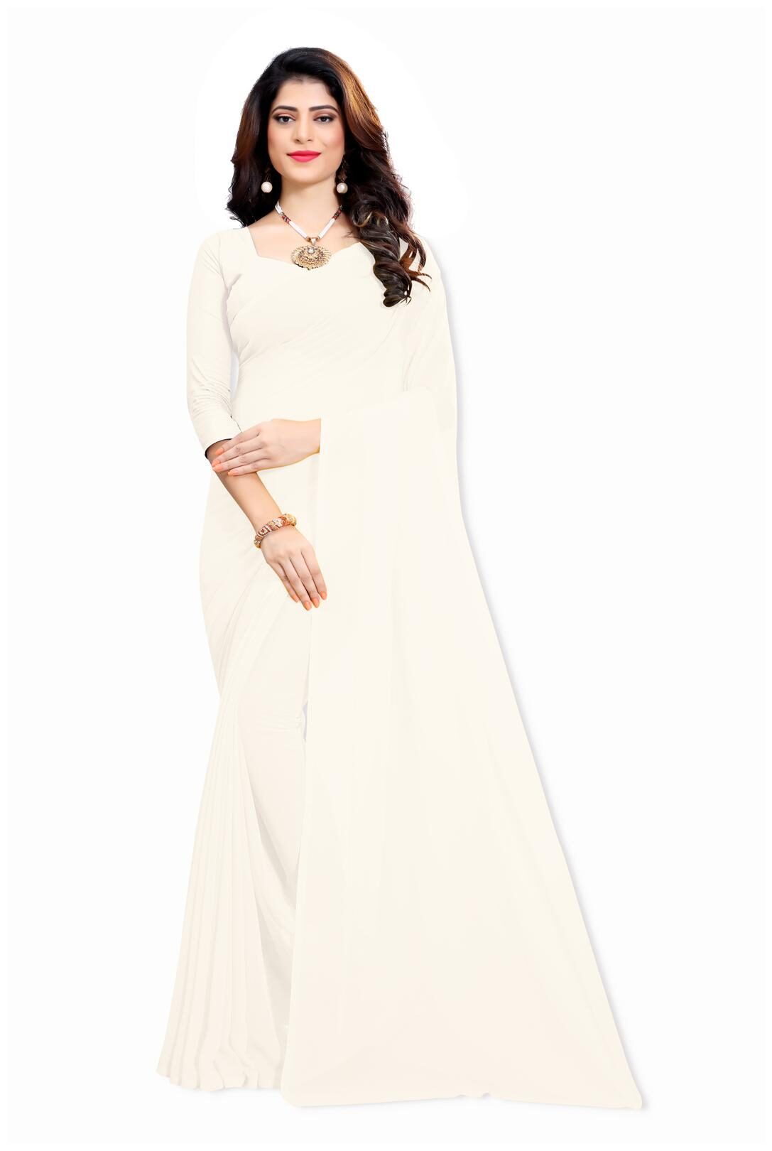 

RK Fashions Georgette Regular Saree With Blouse - White