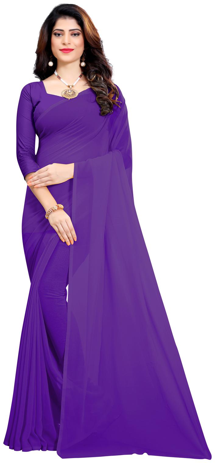

RK Fashions Georgette Regular Saree With Blouse - Purple