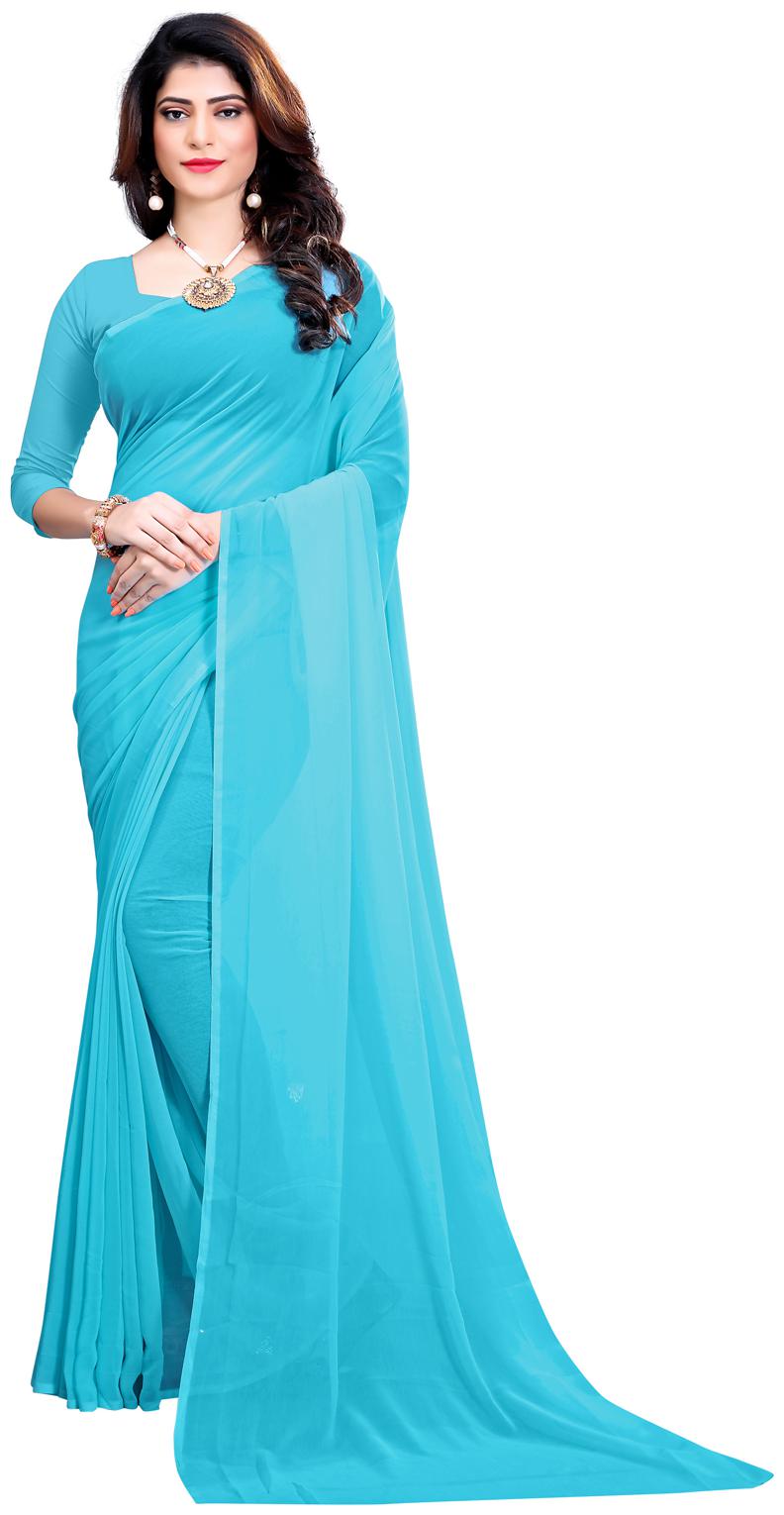 

RK Fashions Georgette Regular Saree With Blouse - Blue