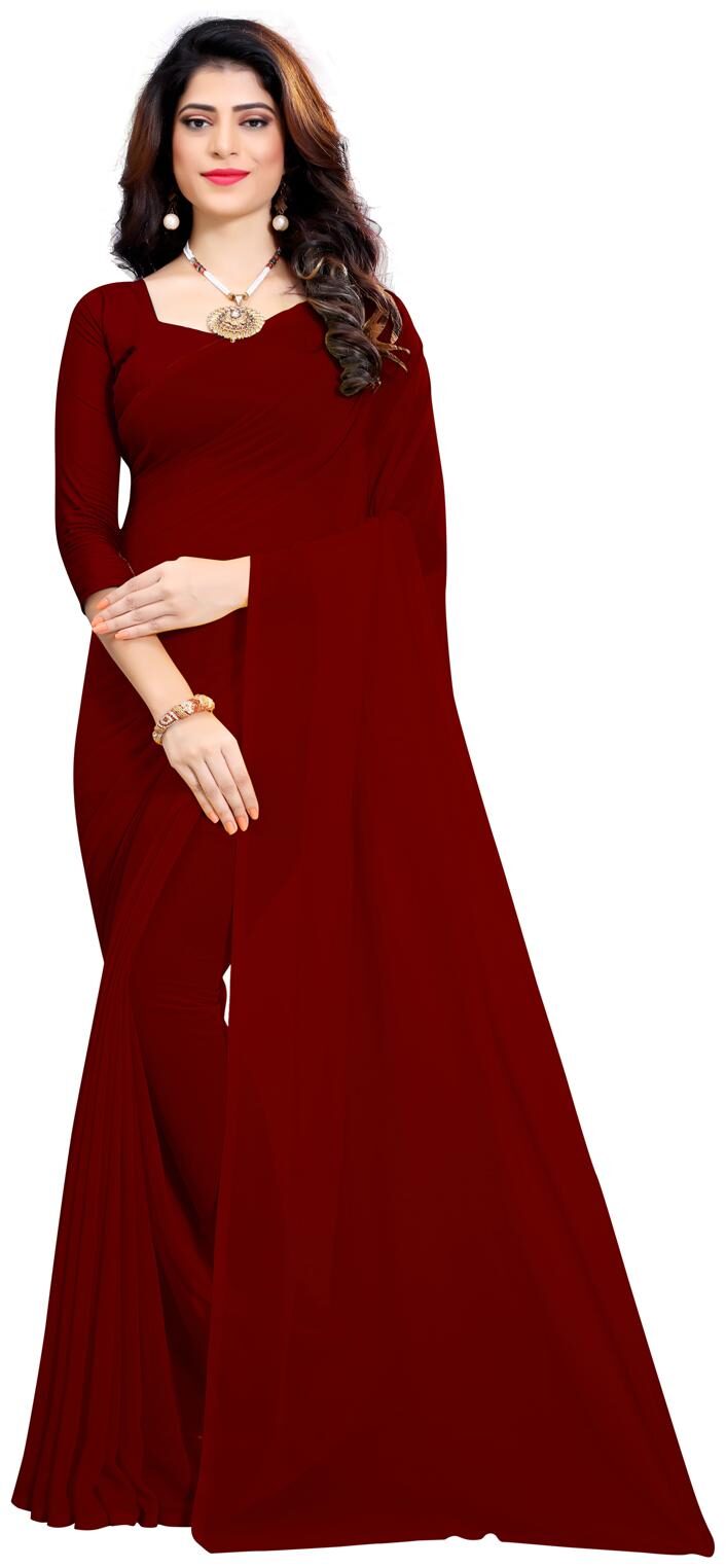 

RK Fashions Georgette Regular Saree With Blouse - Maroon