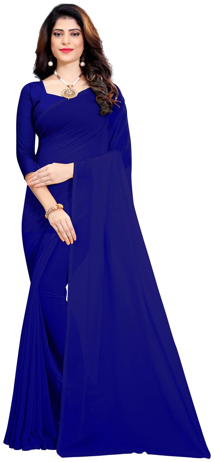 

RK Fashions Georgette Regular Saree With Blouse - Blue