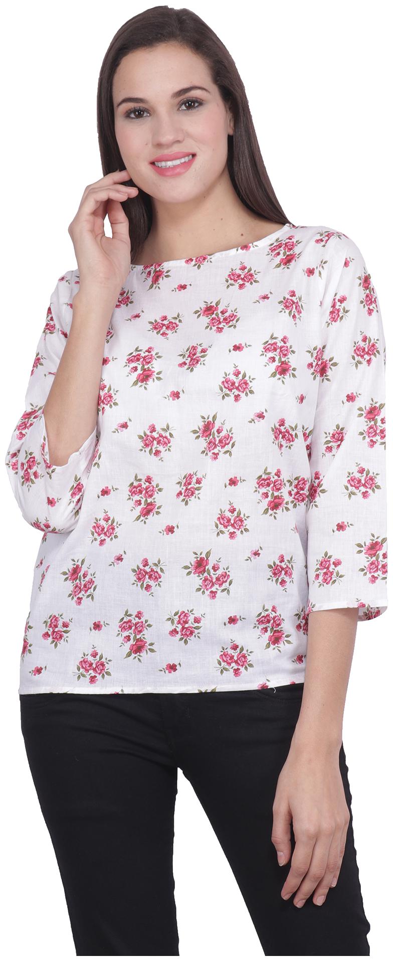 

RNU Creations Women Floral Regular top - White