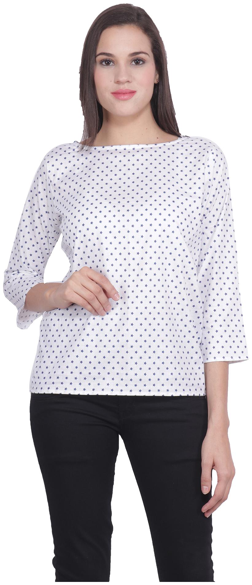 

RNU Creations Women Printed Regular top - White
