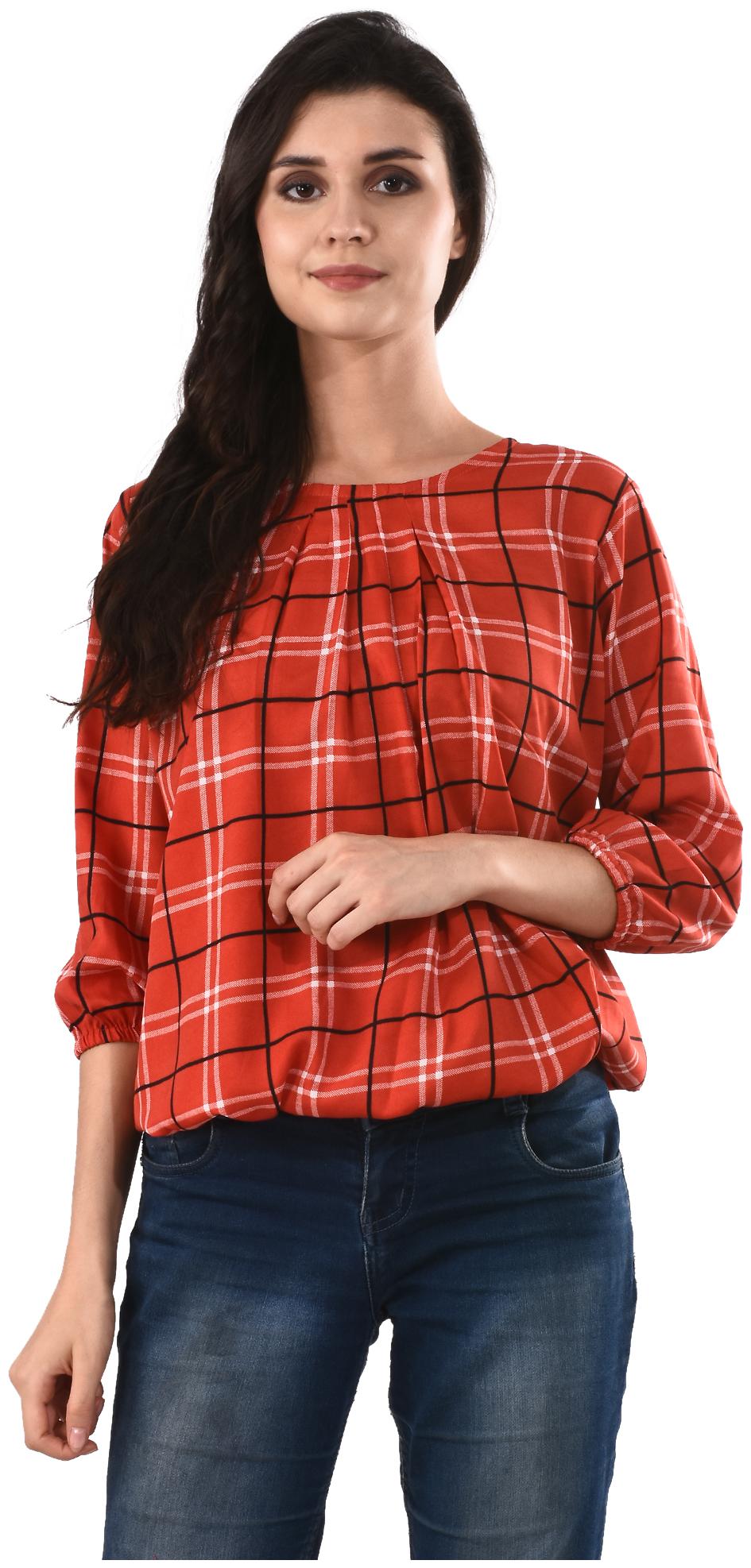 

RNU Creations Women Checked Regular top - Orange