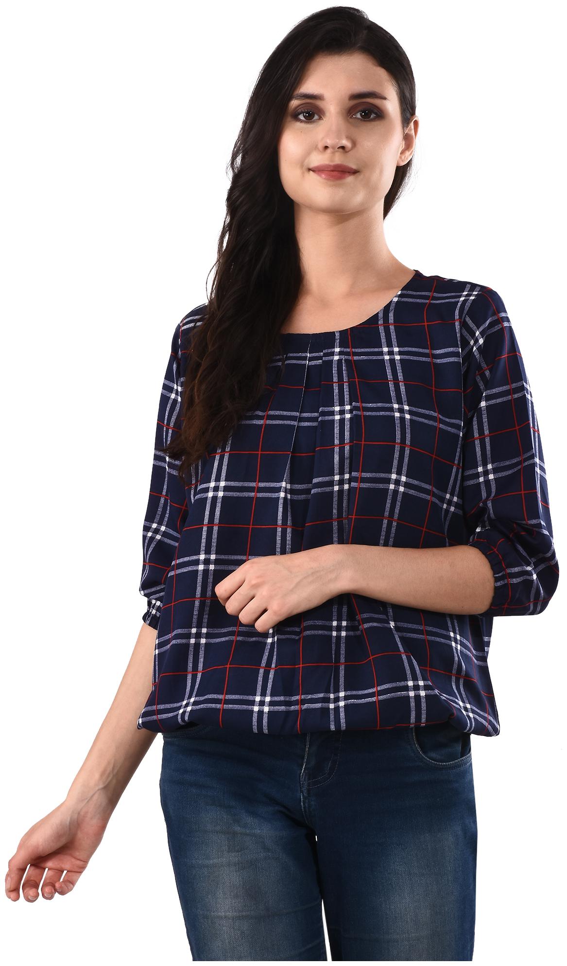 

RNU Creations Women Checked Regular top - Blue