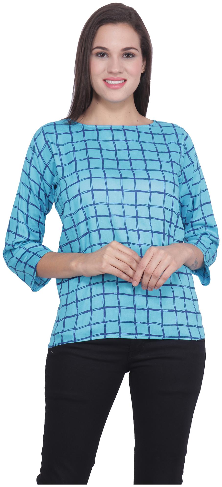 

RNU Creations Women Checked Regular top - Blue