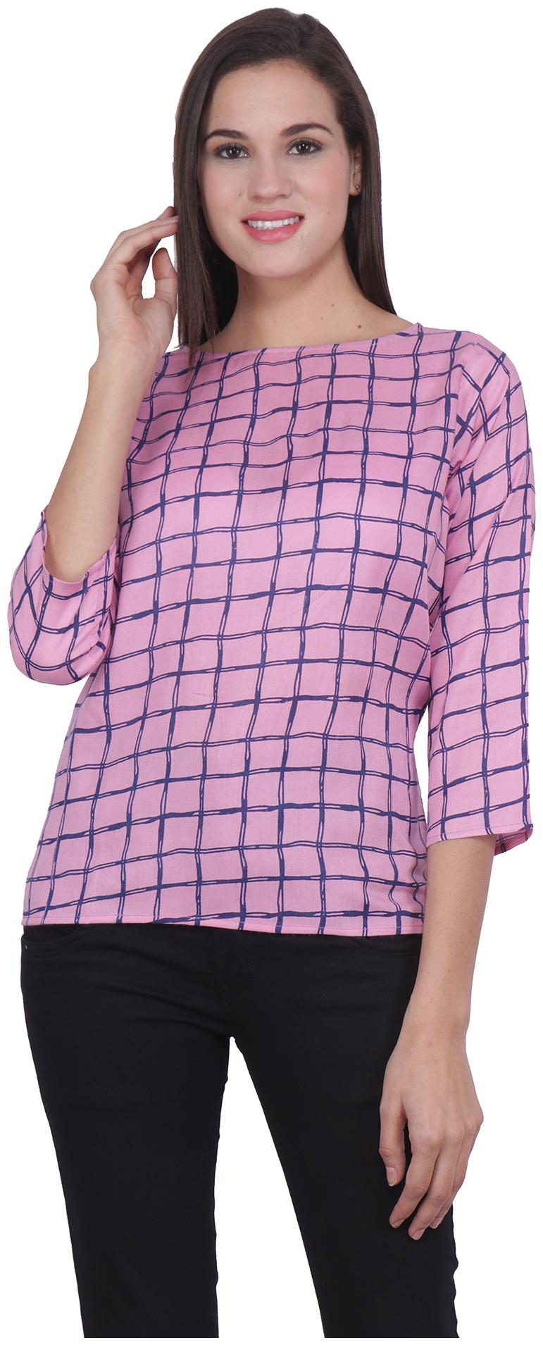 

RNU Creations Women Checked Regular top - Pink