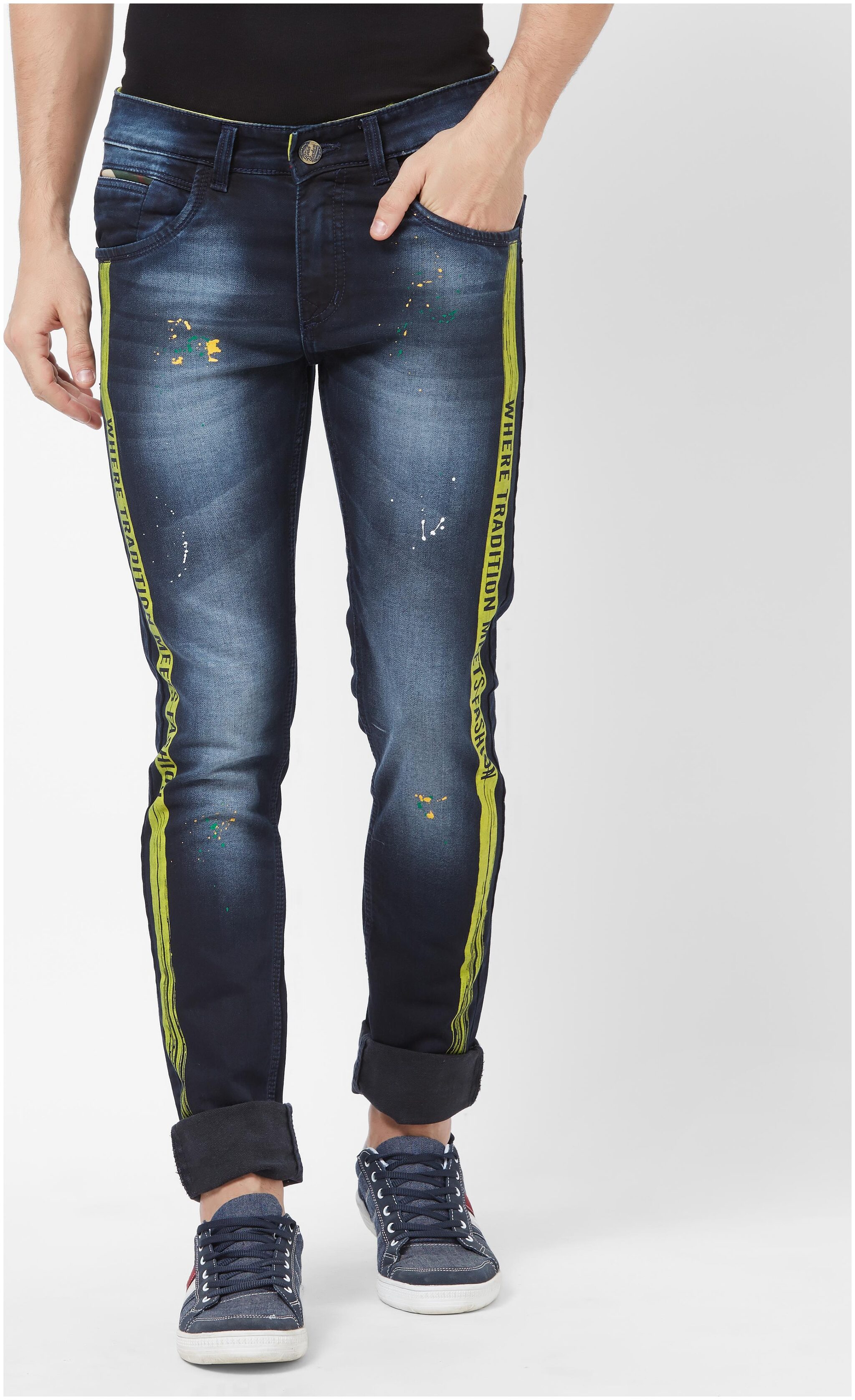 

ROAD ROCKERS Men Black Blue Skinny Fit Jeans
