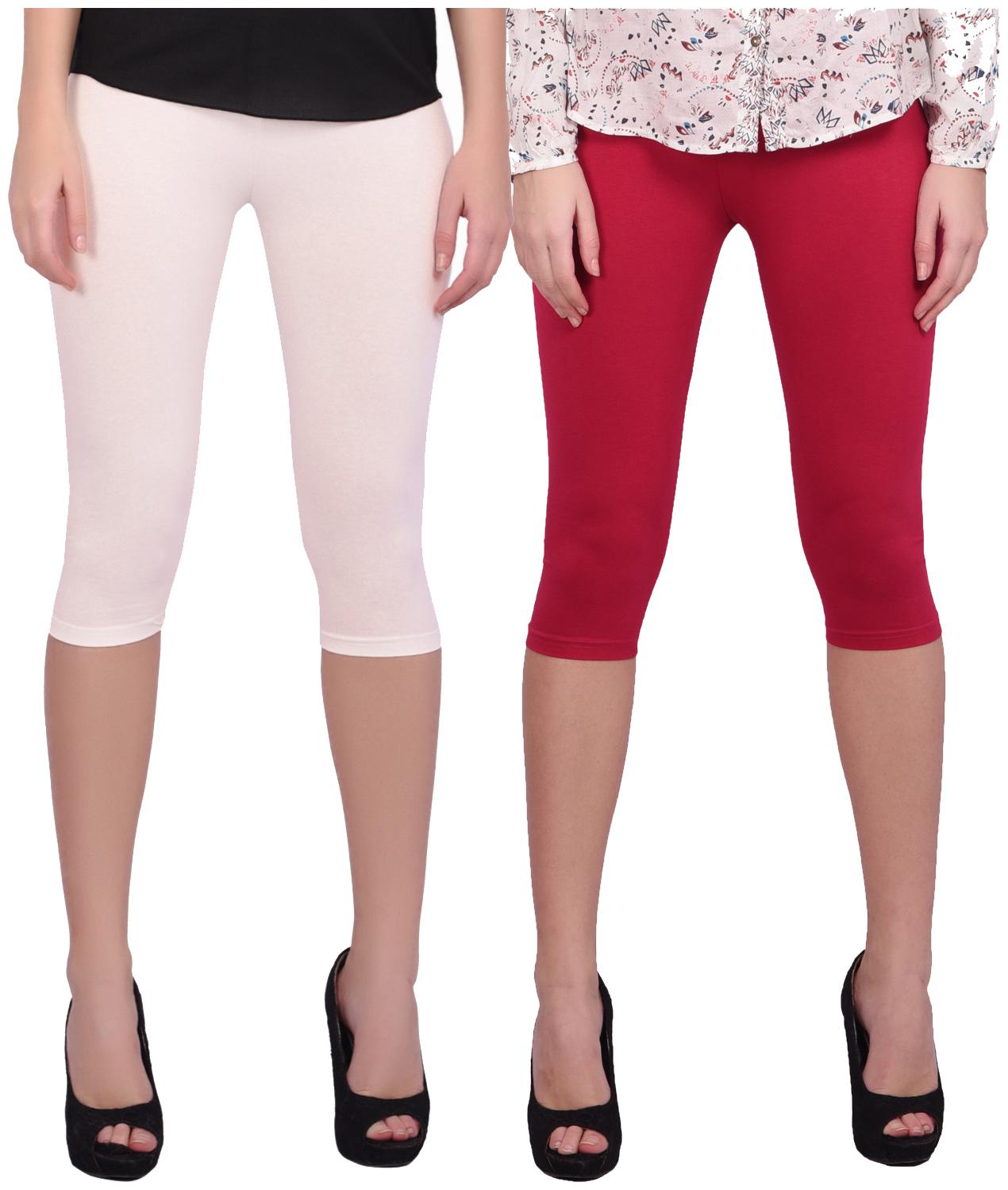 

Robinbosky Women Solid Regular capri - White Maroon