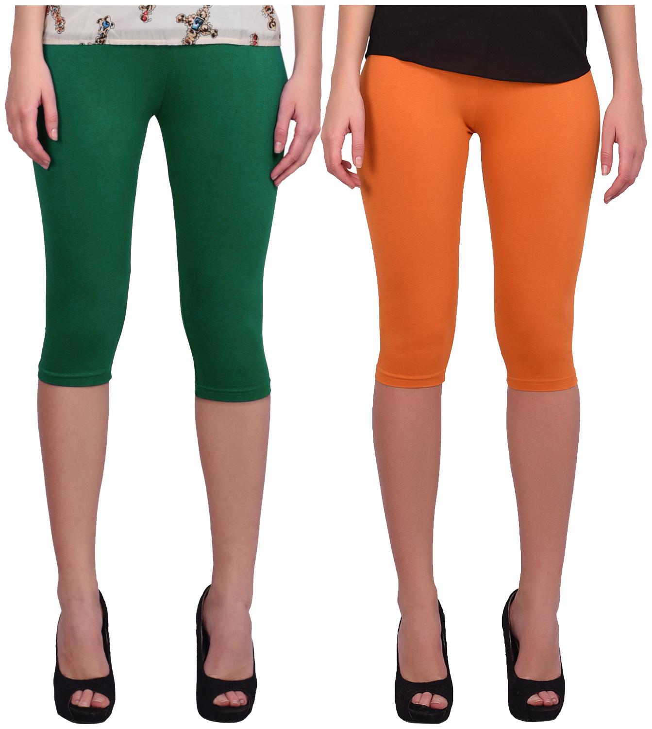 

Robinbosky Women Solid Regular capri - Green Orange