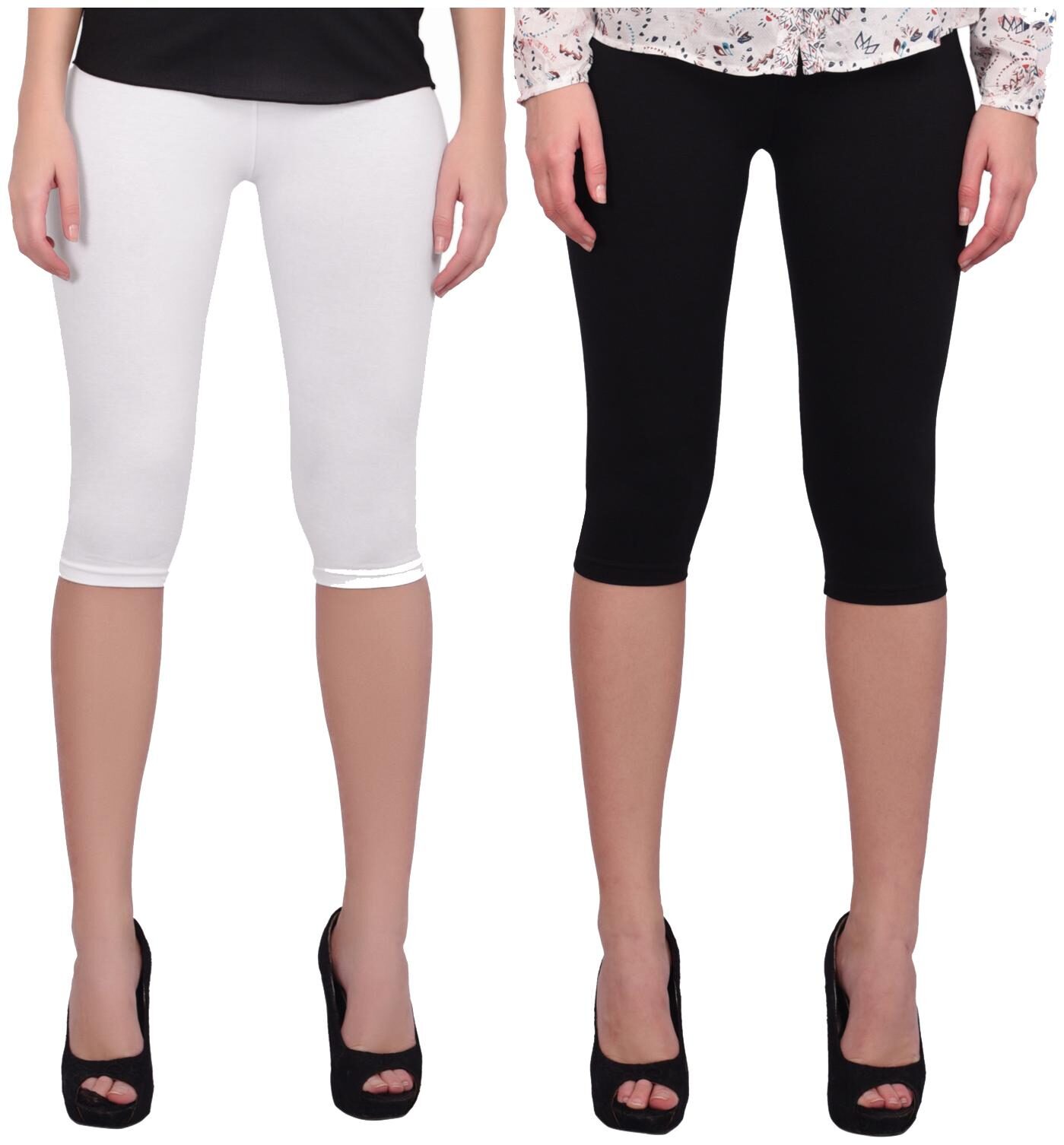 

Robinbosky Women Solid Regular capri - White Black