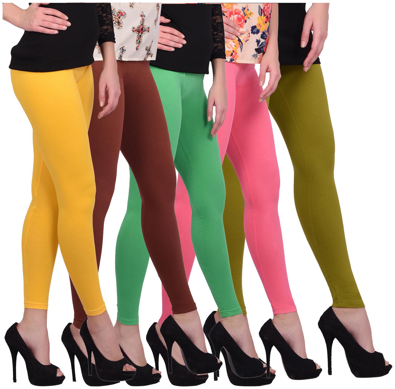 

Robinbosky Cotton Solid Multi Color Ankle Leggings For Women Pack Of 5