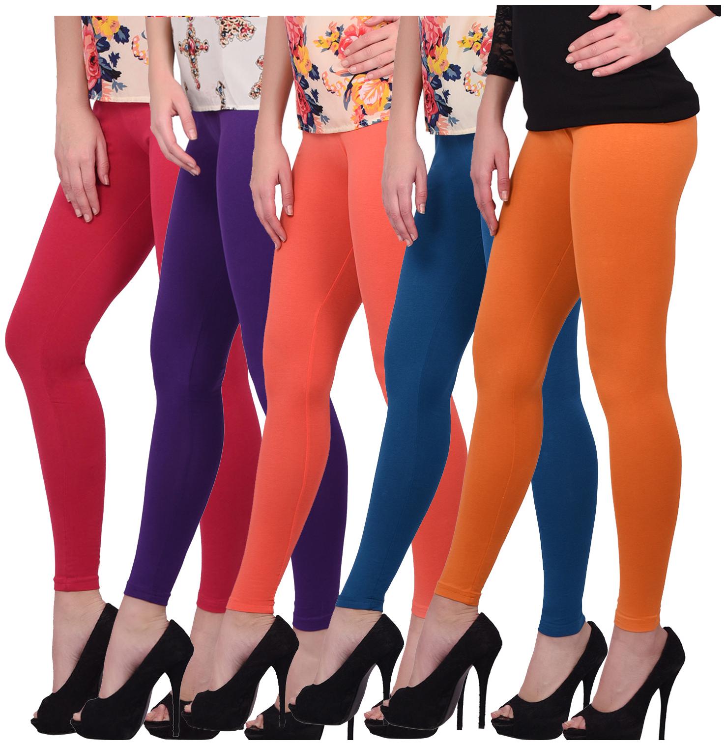 

Robinbosky Cotton Solid Multi Color Ankle Leggings For Women Pack Of 5