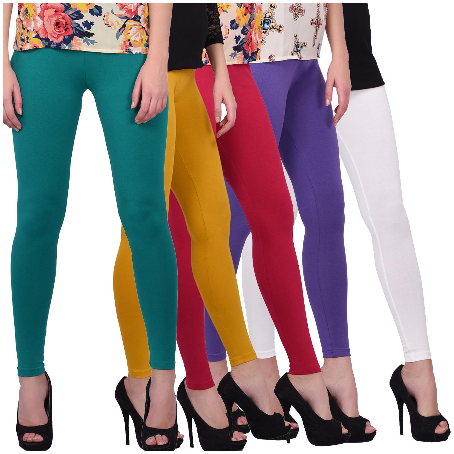 

Robinbosky Cotton Solid Multi Color Ankle Leggings For Women Pack Of 5