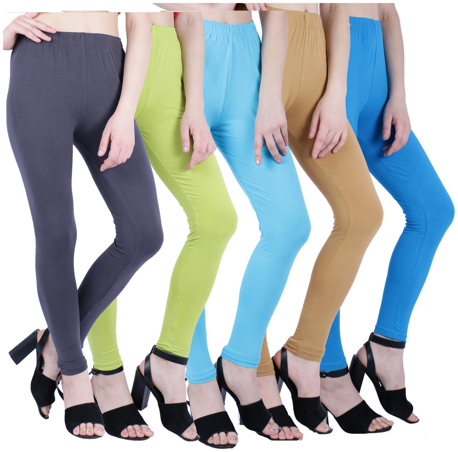 

Robinbosky Cotton Solid Multi Color Ankle Leggings For Women Pack Of 5