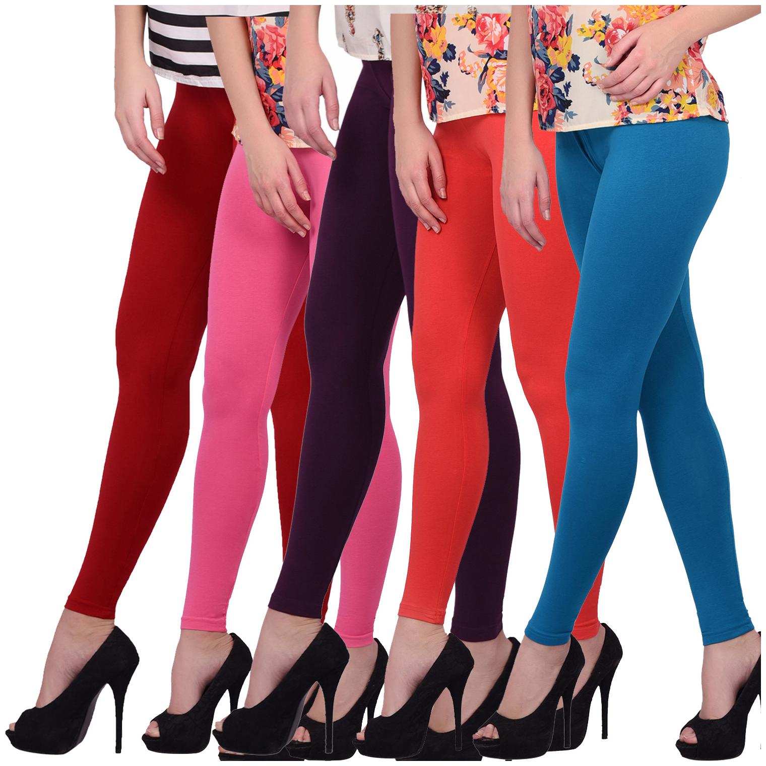 

Robinbosky Cotton Solid Multi Color Ankle Leggings For Women Pack Of 5