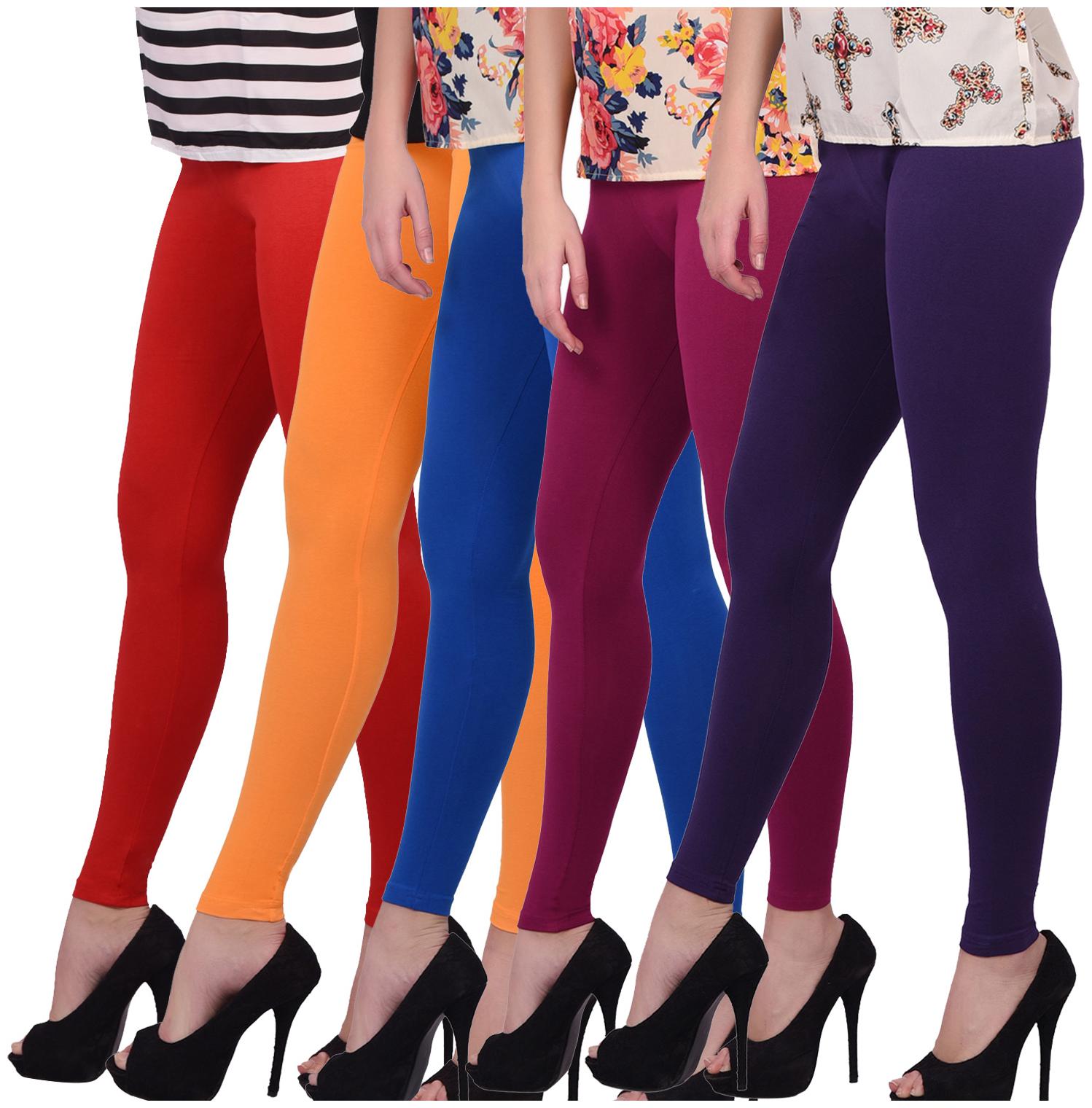 

Robinbosky Cotton Solid Multi Color Ankle Leggings For Women Pack Of 5