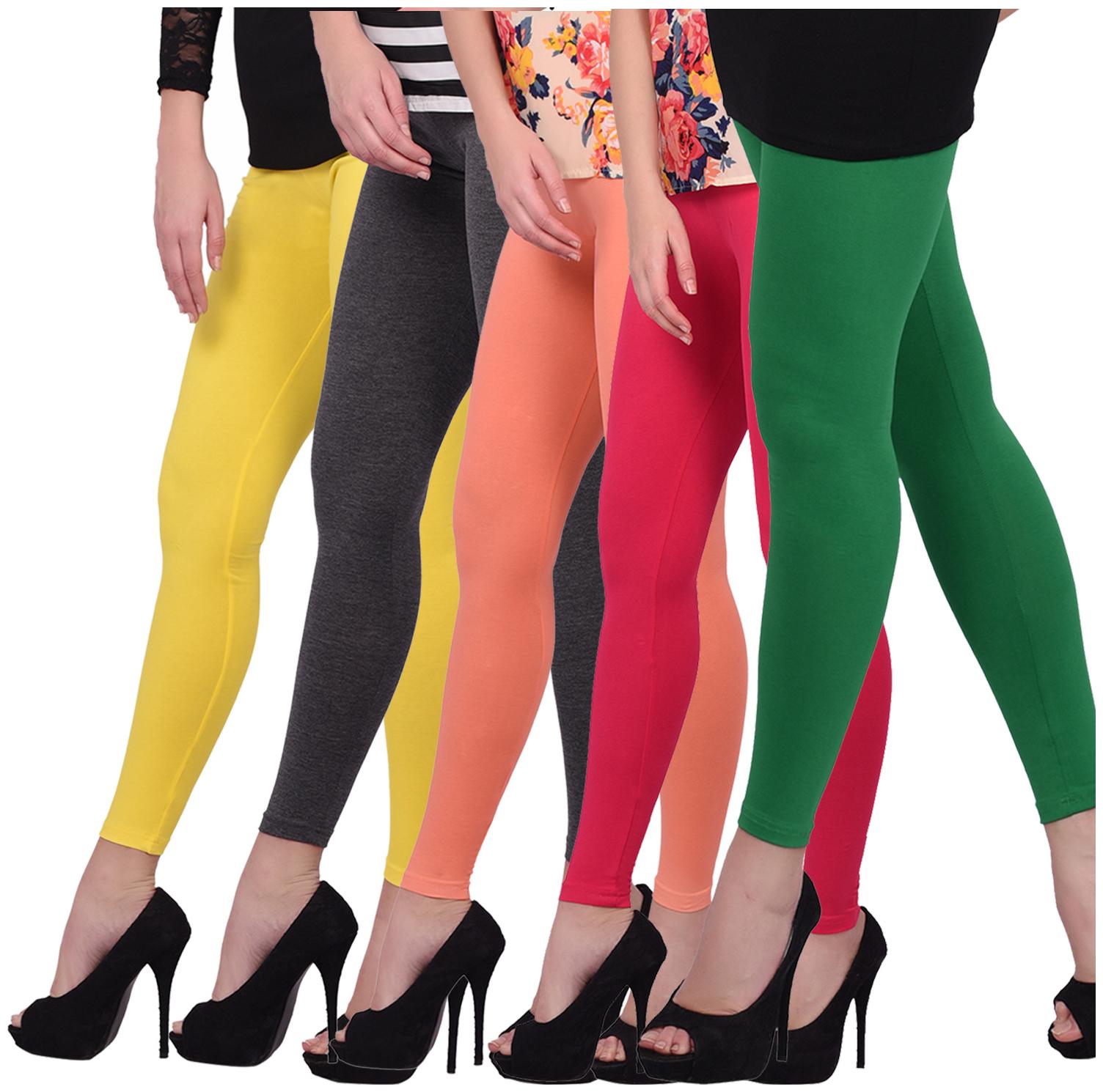 

Robinbosky Cotton Solid Multi Color Ankle Leggings For Women Pack Of 5